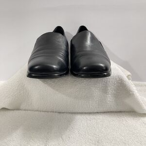 Trotters T4158 Loafers Women's Sz 8 Wide Black Leather Slip On Almond Toe Block